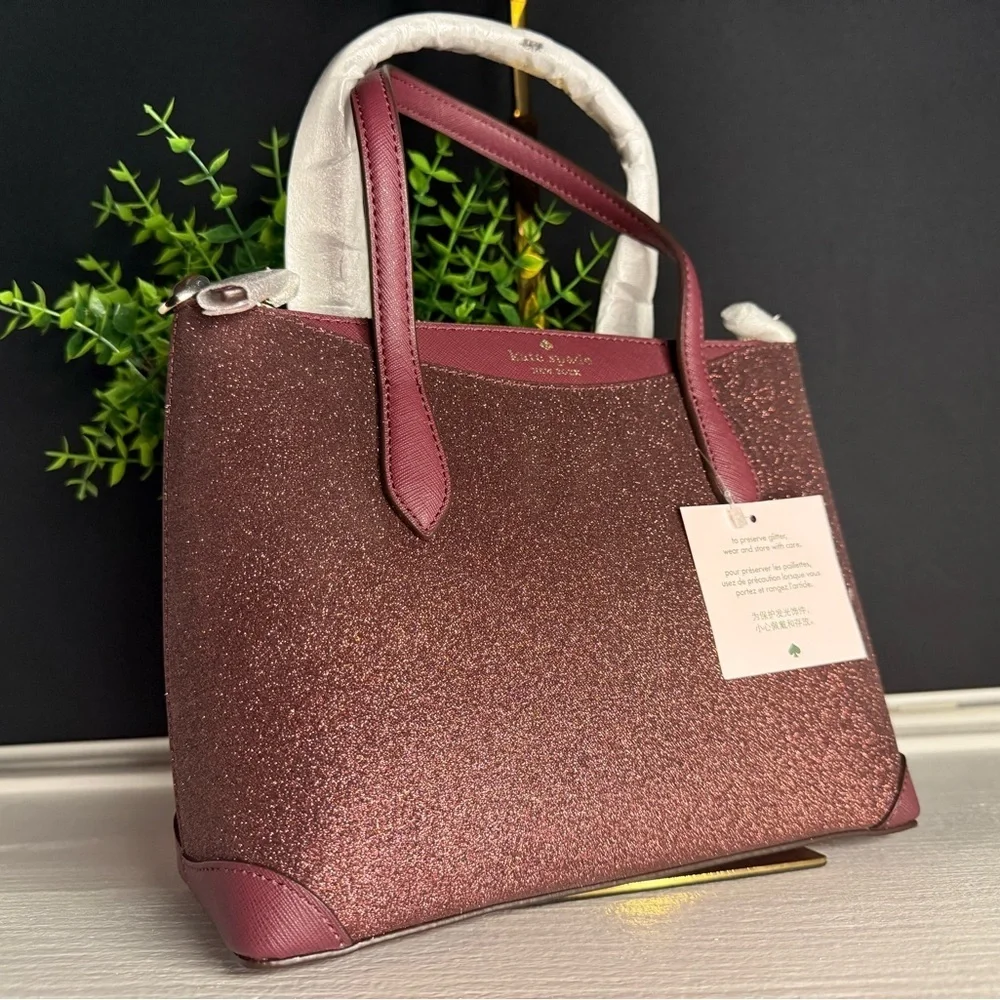 Kate Spade New York Glitter Satchel with Crossbody Strap Deep Nova NWT